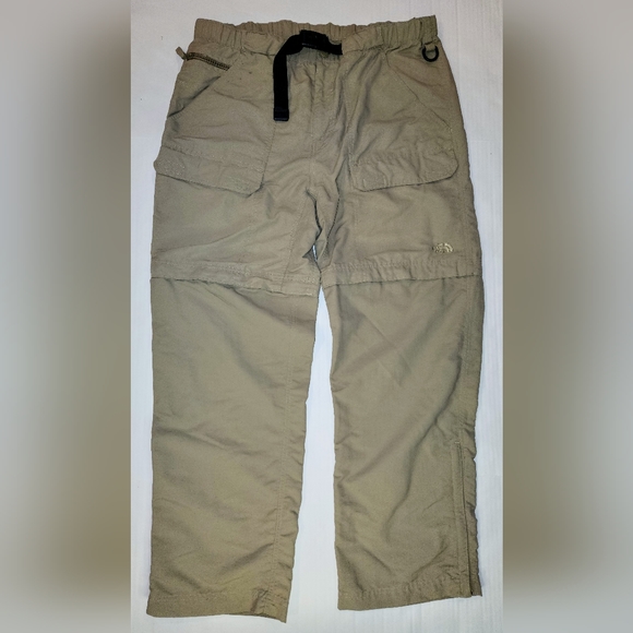 North Face Cargo Pants Mens Large Khaki Belted Nylon Zip Off Convertible Logo - Picture 1 of 12